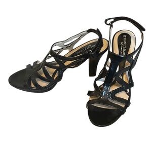 Naturalizer N5 Comfort Glossy Black Strappy Heels Adjustable Closure Size 8